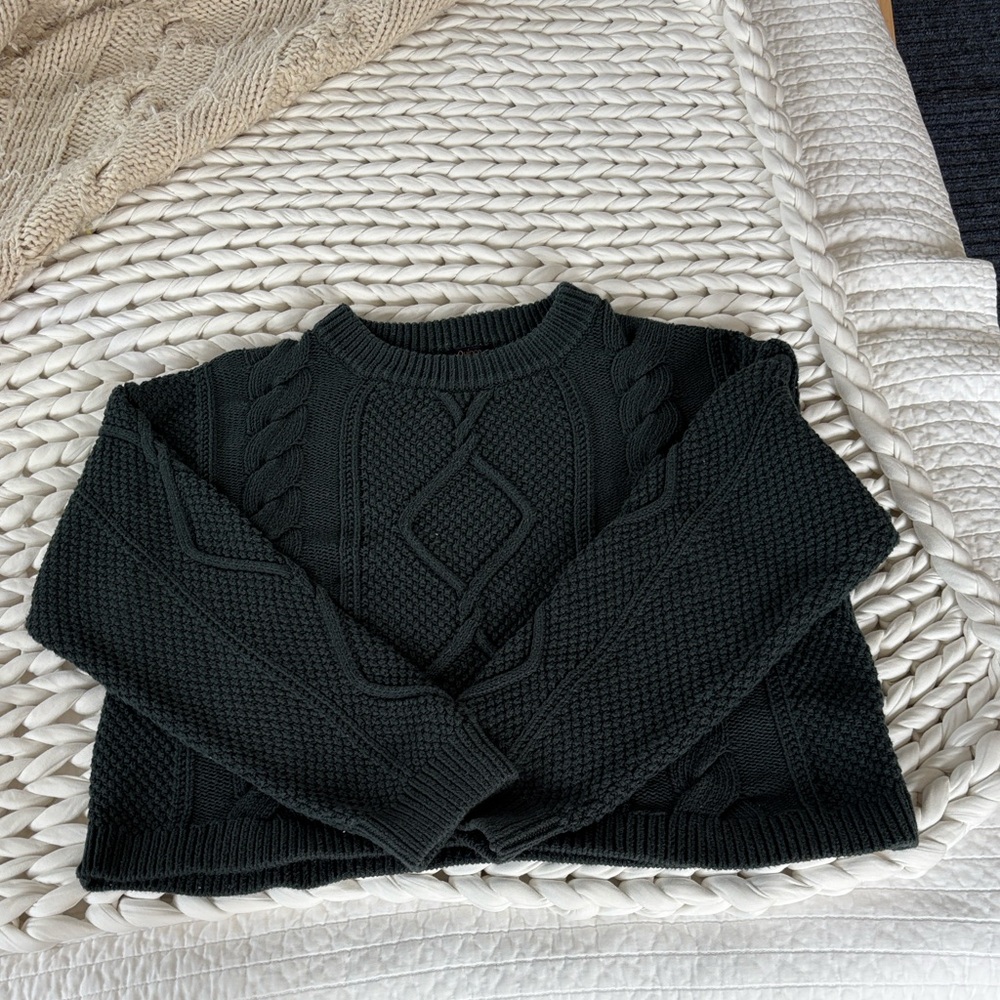 Quince Organic Cotton Cropped Cable Knot Sweater - Women’s L